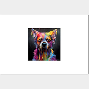 Colorful Dog in The Rain (Painting) Posters and Art